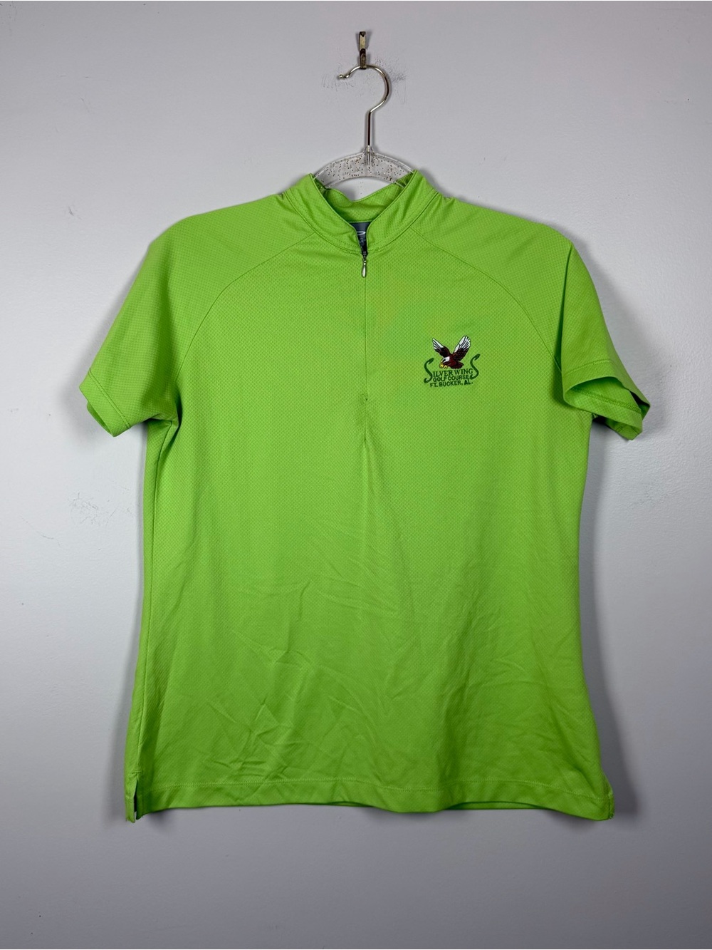 Women’s Green Silver Wings Golf Fort Rucker SS Top Shirt 1/4 Zip Up Medium Army